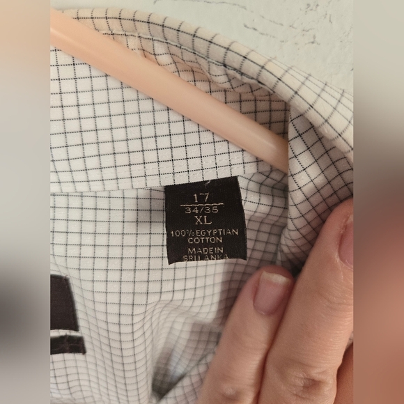 Tasso Elba Button Up Shirt Men's XL White Striped 100% Egyptian Cotton Non Iron - Picture 7 of 7